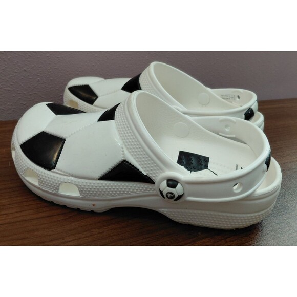CROCS Classic Black/White Soccer Ball Slip On Clogs Big Kids Size J5 - Picture 3 of 9